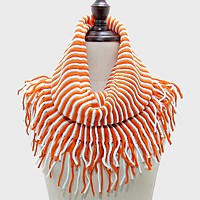 Two Tone Snood Tube Scarf with Fringe