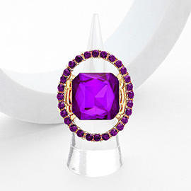 Square Stone Center Rhinestone Paved Rim Stretch Ring