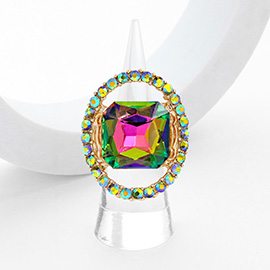 Square Stone Center Rhinestone Paved Rim Stretch Ring