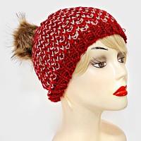 Chunky Two Tone Knit Pom Pom Hat