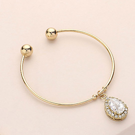 Teardrop Crystal CZ Stone Charm Cuff Bracelet