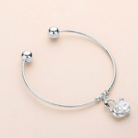 Swan Crystal Cubic CZ Stone Charm Cuff Bracelet