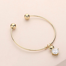 Owl Crystal CZ Stone Charm Owl Cuff Bracelet