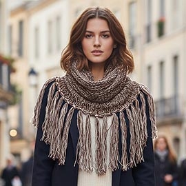 Fringe Drop Two Tone Knit Snood Scarf