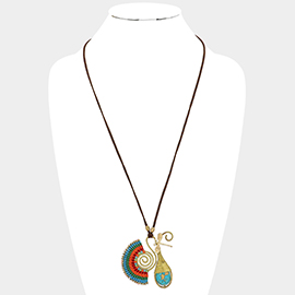 Thread Coiled Fan Swirl Metal Wire Drop Necklace