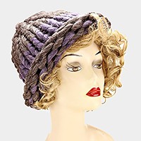 Color Block  Big Loop Yarn Knit Beanie Hat