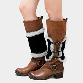 Faux Fur Lined Duffle Knit Boot Cuff Toppers