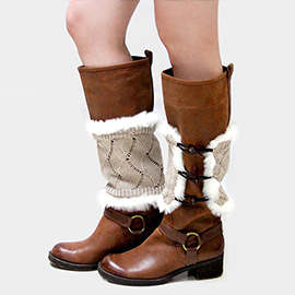 Faux Fur Lined Duffle Knit Boot Cuff Toppers