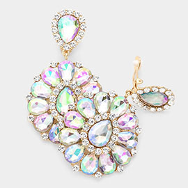 Crystal Teardrop Cluster Statement Clip on Earrings