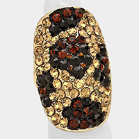 Leopard Pattern Crystal Rhinestone Pave Stretch Cocktail Ring