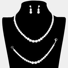 3PCS Crystal Detail Pearl Necklace Jewelry Set