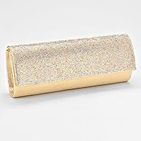 Crystal Cover Shimmery Evening Clutch Bag with Metal Chain Strap