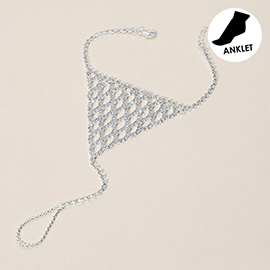 Crystal Rhinestone Net Anklet with Toe Ring