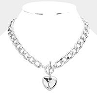 Metal heart charm toggle necklace