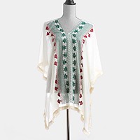 Embroidered V-neck Poncho