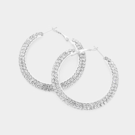 Crystal Rhinestone 2 Inch Hoop Earrings