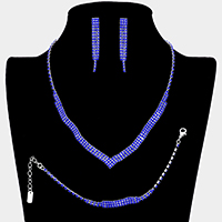 3PCS - 3Rows Crystal Rhinestone Necklace Jewelry Set