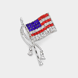 Crystal Pave American USA Flag Pin Brooch