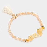 Tassel charm natural stone beaded stretch bracelet