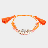 Pineapple Accented Double Tassel Cinch Bracelet