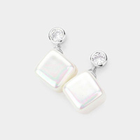 Crystal Cubic Zirconia Cube Pearl Earrings