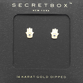 Secret Box_14K Gold Dipped Hamsa Hand Stud Earrings