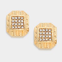 Crystal pave metal square stud earrings