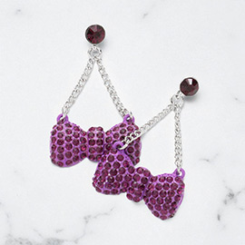 Rhinestone Embellished Bow Dangle Earrings