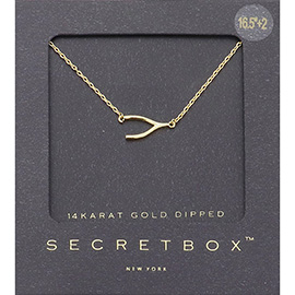 SECRET BOX_14K Gold Dipped Wishbone Pendant Necklace