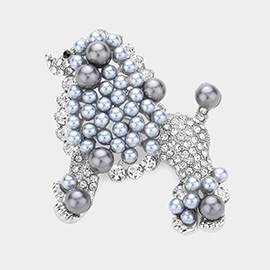 Crystal Pearl Poodle Brooch