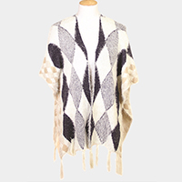 Diamond Pattern Tassel Poncho