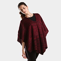 Two tone knit V- neck poncho