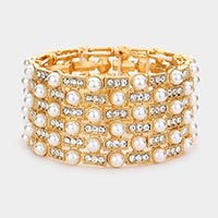 Pearl Embellished Crystal Stretch Evening Bracelet