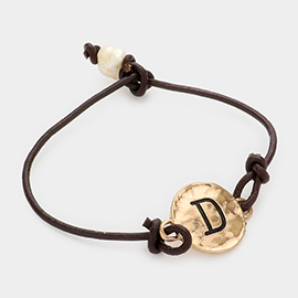 -D- Monogram Metal Disc Pearl Pointed Bracelet