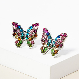 Rhinestone Paved Butterfly Stud Earrings