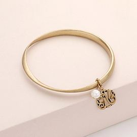 -N- Monogram Pearl Charm Bangle Bracelet