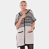 CHEVRON HOODED LONG CARDIGAN