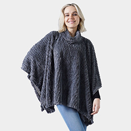 Stripe Pattern Faux Fur Poncho