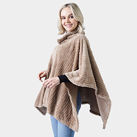 Stripe Pattern Faux Fur Poncho