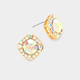 Round Stone Accented Stud Evening Earrings