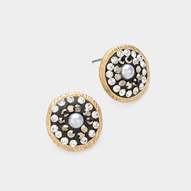 Pearl & Crystal Pave Metal Stud Earrings