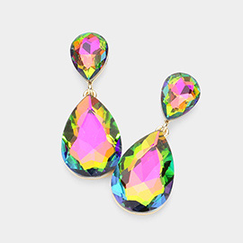 Glass crystal teardrop evening earrings