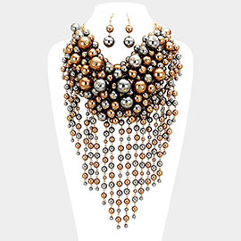 Pearl strand fringe bib necklace