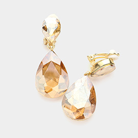 Double Teardrop Stone Link Clip on Evening Earrings