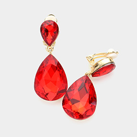 Double Teardrop Stone Link Clip on Evening Earrings