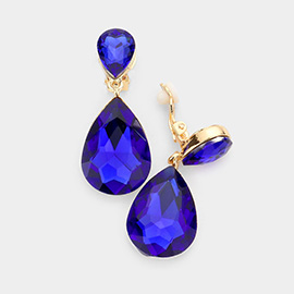 Double Teardrop Stone Link Clip on Evening Earrings