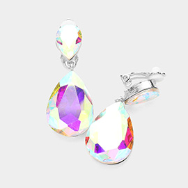 Double Teardrop Stone Link Clip on Evening Earrings