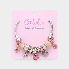 October - Birthstone Heart Charm Multi Beaded Bracelet