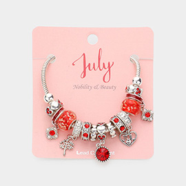 July - Birthstone Heart Charm Multi Beaded Bracelet