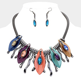 Glass Crystal Enamel Statement Necklace